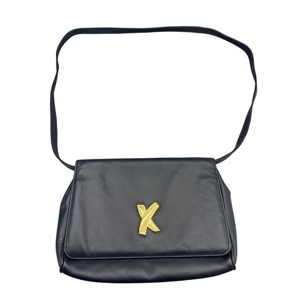 Paloma Picasso Made in Italy Navy Blue Leather Gold Hardware Crossbody Purse - Picture 1 of 16